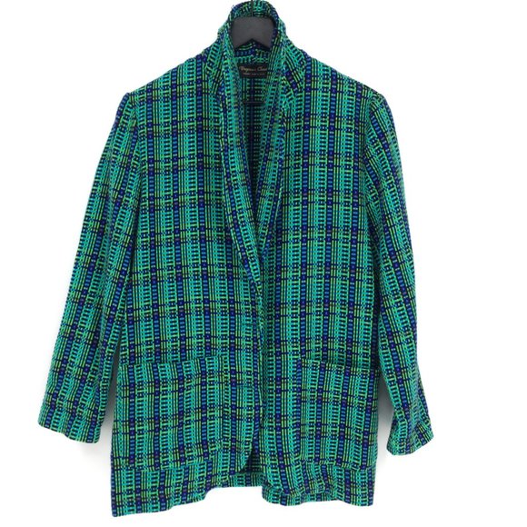Vintage VIRGINIA'S CLOSET Green Plaid Blazer - Picture 2 of 8